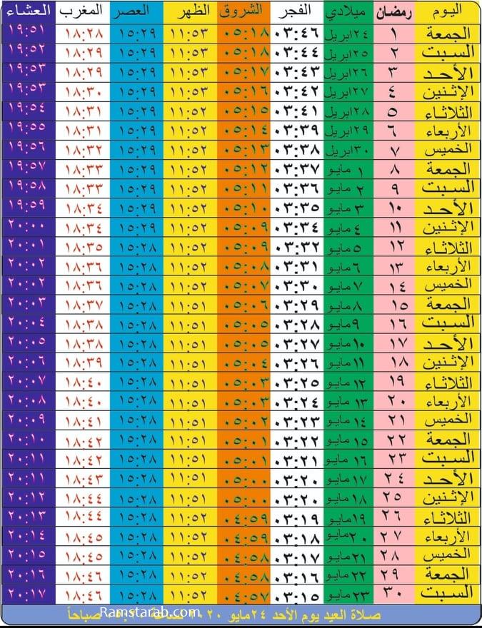 امساكية رمضان 2020